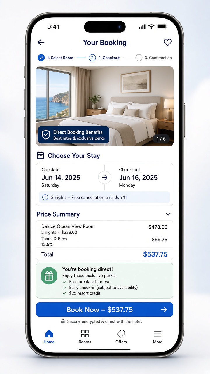 Mobile booking engine checkout
